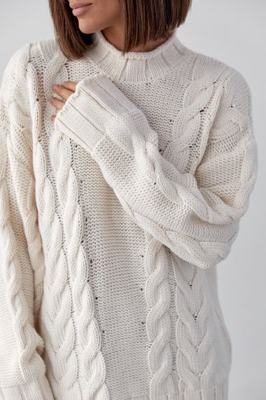 Вязаный свитер с косами oversize - кремовый цвет, M (есть размеры) | Зображення 5
