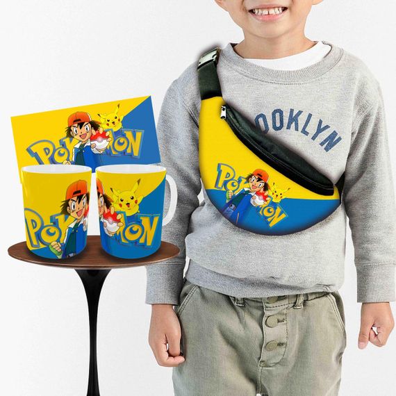 Набір: дитяча сумка-бананка+кружка Покемон Пікачу 32х15см, бананка для хлопчика через плече на подарунок (00944)