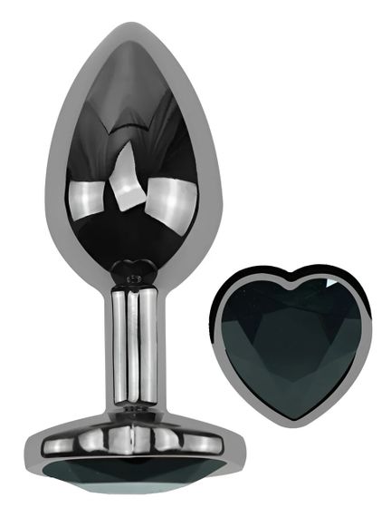 Анальна пробка EGZO Dark Silver Heart Plug S з кристалом, металева, чорна Sex Aura | Зображення 1