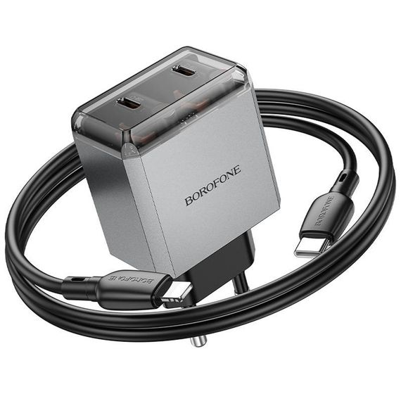 СЗУ Borofone BN21 Lena PD40W+QC3.0 (2USB-C) + кабель Type-C to Lightning Metal gray | Зображення 5