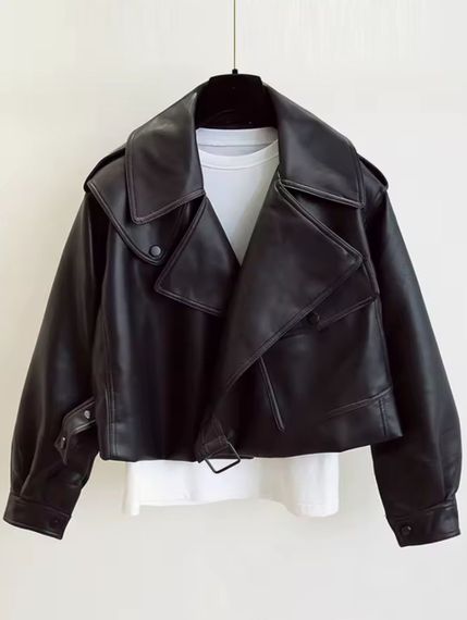 Жіноча куртка косуха коротка еко шкіра колір чорний, розмір М  Nb01998 | Зображення 6