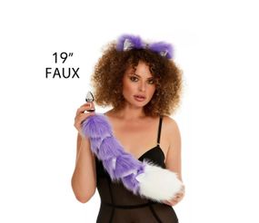 Анальний хвіст зі стрічкою без пробки, Фіолетовий з білим кінчиком, OKOVA 50 см. Sex Aura