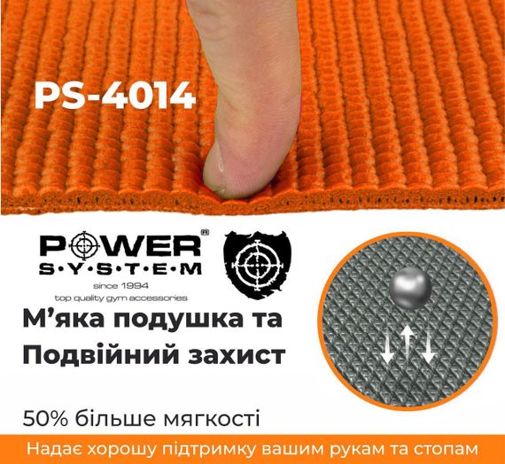 Килимок для йоги та фітнесу Power System PS-4014 PVC Fitness-Yoga Mat Orange (173x61x0.6) | Зображення 2