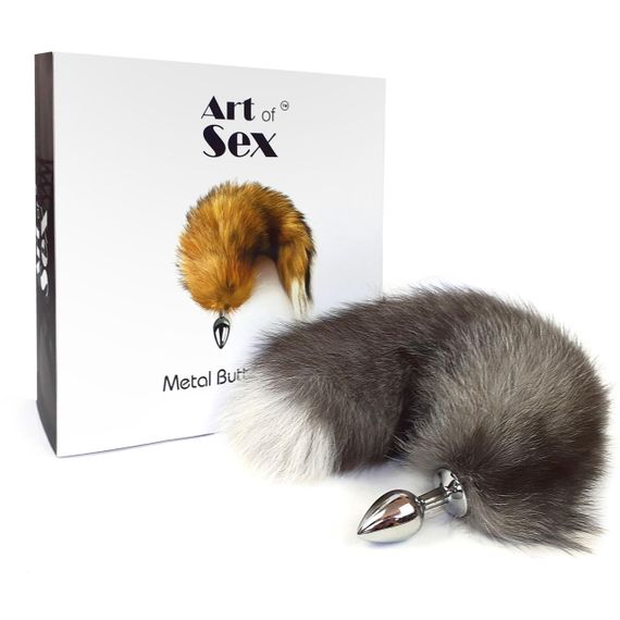 Металева анальна пробка з хвостом із натурального хутра Art of Sex size M Artctic fox | Зображення 3