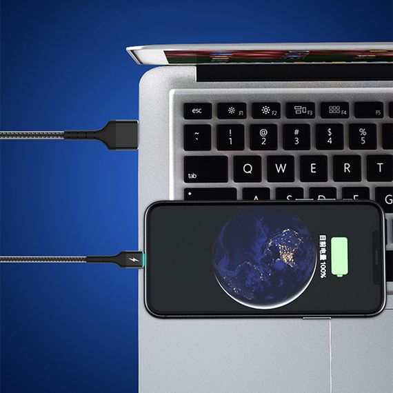 Кабель Aspor A180 Nylon LED USB — Type-C (2.4A/1м) — темно-синій | Зображення 1