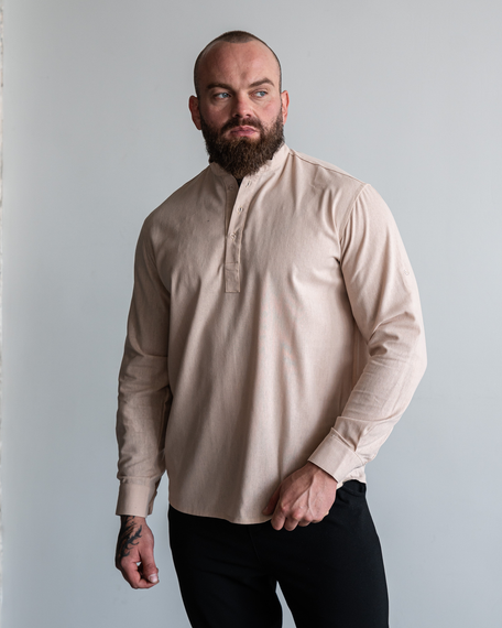 Рубашка лен длинный рукав бежевый S XL | Зображення 1
