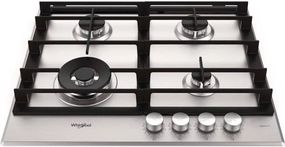 Whirlpool Варильна поверхня газова на склі, 60см, чавун, конфорка з подвійним рядом полум'я, нерж (GMWL628/IXLEE)