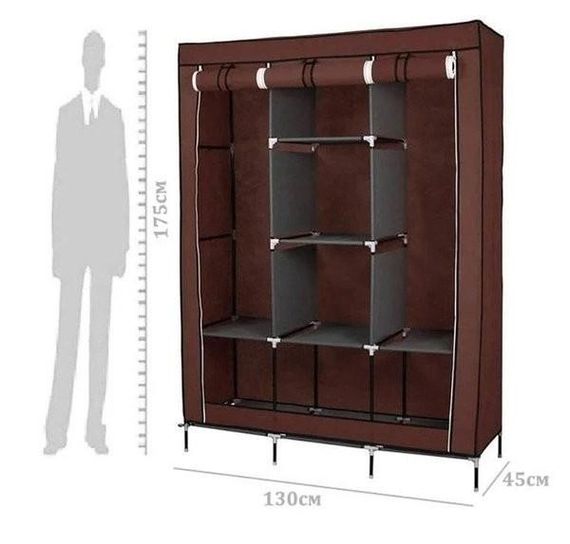 Шафа складана тканинна Storage Wardrobe 130х45х175 см коричнева на 3 секції | Зображення 2