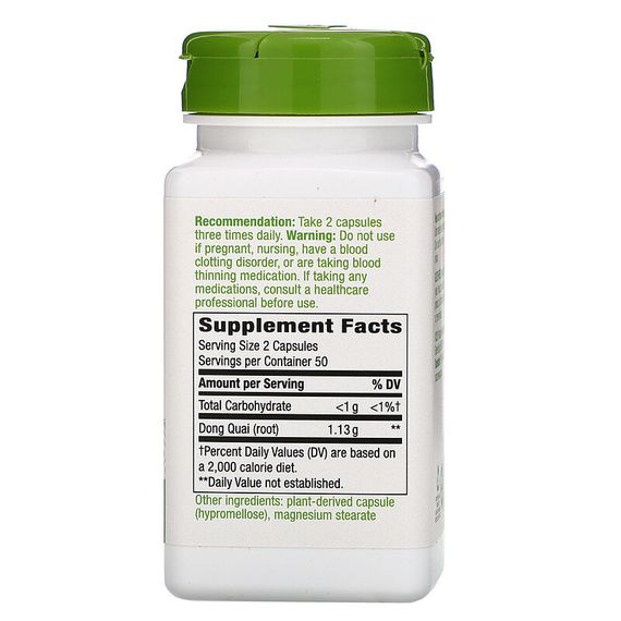 Дягель лікарський (Dong Quai), Nature's Way, корінь, 1130 мг, 100 капсул | Зображення 1