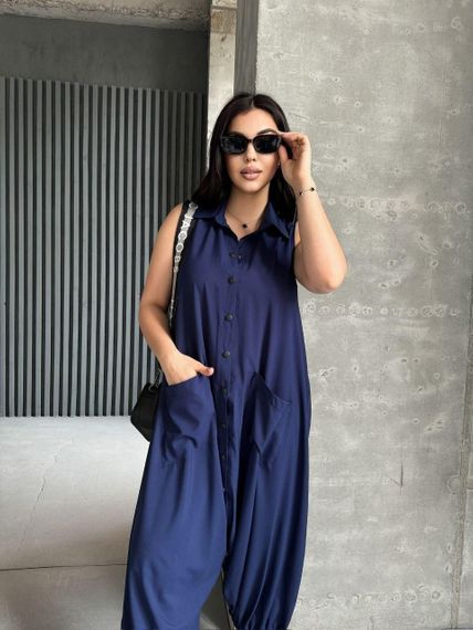 Жіноча сукня oversize SOLINNA  із софту великих розмірів 46–60, літня сукня вільного крою LI-5908 Темно-синій, 46-48 | Зображення 2