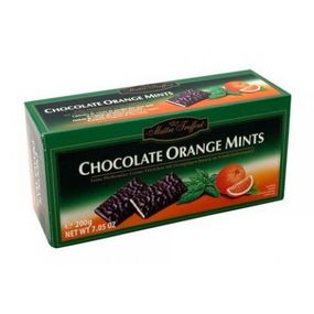 Шоколадные конфеты с мятой и апельсинами Chocolate Mints Orange, 200г, черный шоколад мятно-апельсиновый