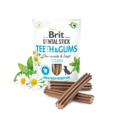 Лакомство для собак Brit Dental Stick Teeth&Gums ромашка и шалфей 251 г (8595602564354) | Зображення 1