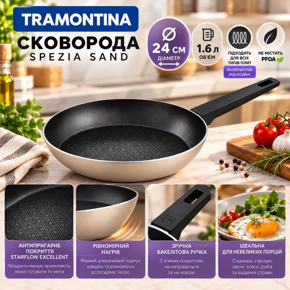 Сковорода Tramontina 28370/324 ⌀ 24 см з антипригарним покриттям Starflon Excellent без кришки, підходить для всіх плит