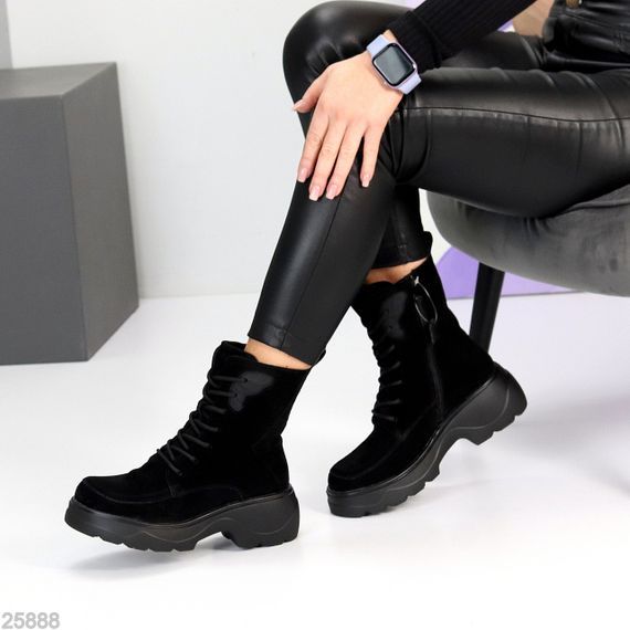 Черные зимние высокие ботинки натуральная замша доступная цена | Зображення 6