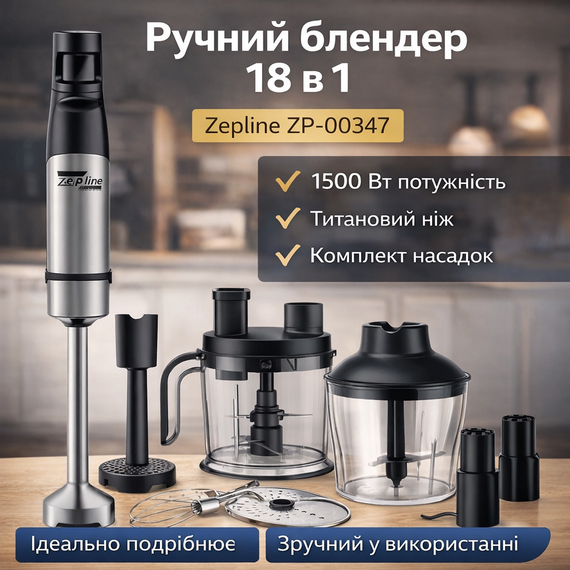 Блендер ручной 18в1 с набором насадоки1500Вт Zepline ZP- 00347 Черный