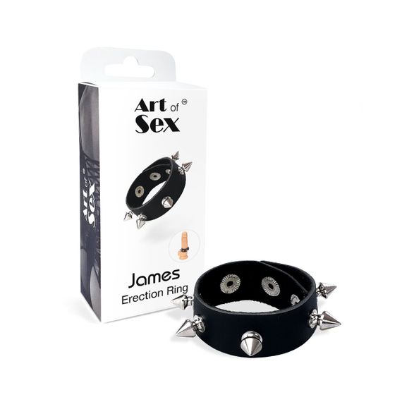 Ерекційне кільце з шипами з натуральної шкіри Art of Sex - James, колір Чорний | Зображення 3