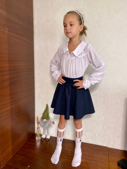 Школьная блузка для девочки с длинным рукавом и отложным воротником софт, белая, размер 140, SBR021