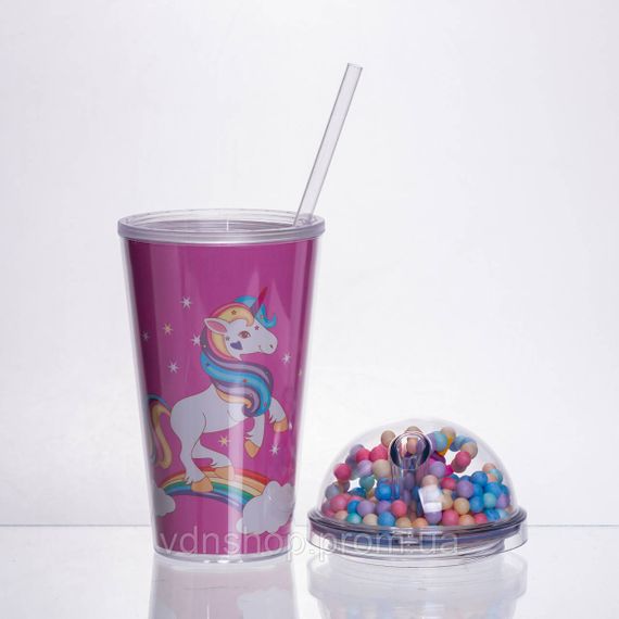 Пластикова склянка з трубочкою та кришкою 400 (мл) багаторазова пластикова склянка Малиновий HP-18-2P | Зображення 1