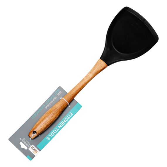 Лопатка силіконова кухонна для сковороди 33.5 (см) лопатка з силікону для кухні з дерев'яною ручкою HP-8-55 | Зображення 3