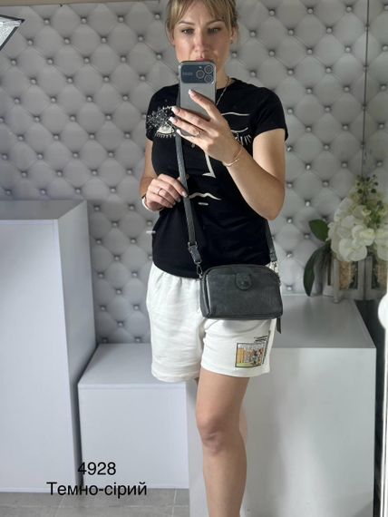 Сумка маленькая кросс-боди на длинном ремешке через плечо Темно-серая | Зображення 2