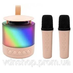 Портативная Bluetooth колонка K19 с подсветкой LED и двумя микрофонами для караоке Pink QW-77