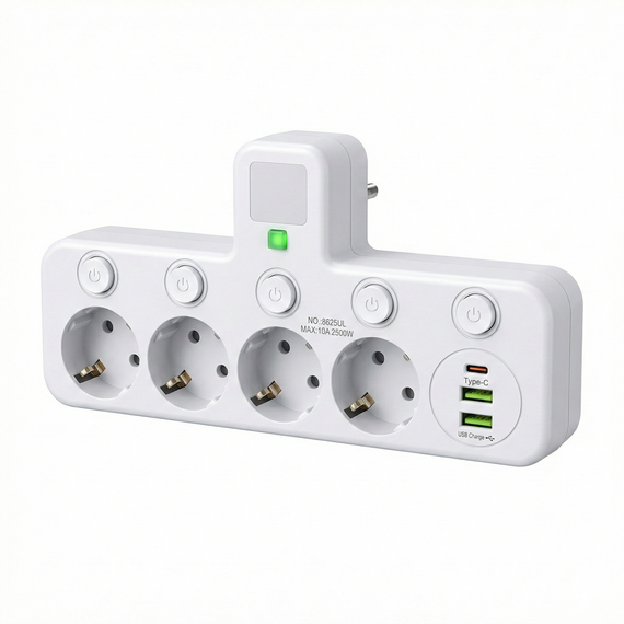 Мережевий адаптер 8625UL з нічником, 4 розетки + USB + Type-C (17559/MG) Білий | Зображення 1