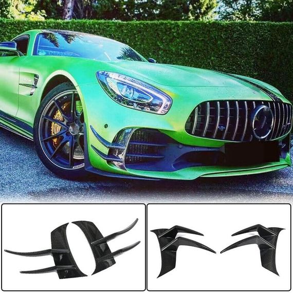 Накладки на передній бампер V2 (для GT R 2016-2019, Сухий карбон) для Mercedes AMG GT C190/R190 рр