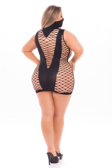 Сукня у велику сітку Pink Lipstick Masquerade Mask Dress з маскою, чорна, Plus Size | Зображення 2