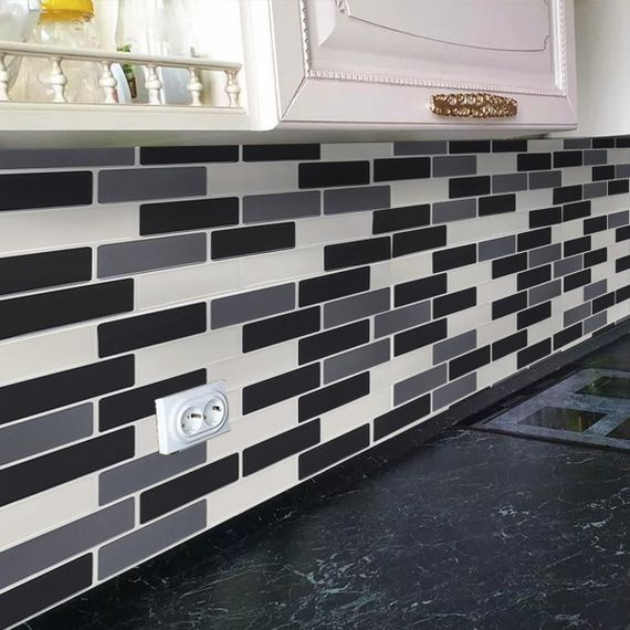 Самоклеюча поліуретанова плитка чорна сіра молочна цегла 305х305х1мм  (D) SW-00001329 | Зображення 8