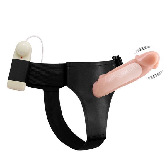 Страпон порожнистий (фалопротез) з вібрацією Baile Vibrating Strap On, беж, 19 × 4 см Sex Aura | Зображення 2