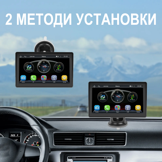 Сенсорний мультимедійний автомобільний монітор 7" Podofo A3241 для камер заднього виду з Apple CarPlay / Android Auto, Bluetooth, FM, чорний | Зображення 3