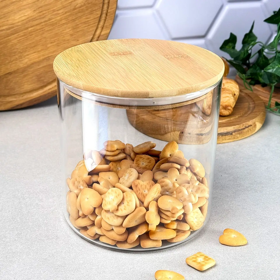 Скляна банка Bamboo GK-5436 для зберігання з бамбуковою кришкою 2200 мл Прозорий | Зображення 2