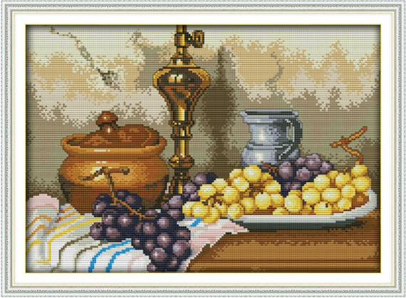 Набір для вишивання за нанесеною на канву схемою "Grapes and clay pots". AIDA 14CT printed 41*31 см