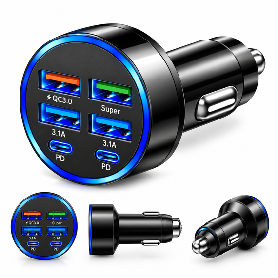 Автомобільний зарядний пристрій 6-в-1 PowerHub 100Вт (4USB + 2PD) | Зображення 3