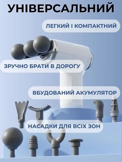 Портативний перкусійний масажер-пістолет 24 Вт із 6 швидкостями й 9 насадками для масажу м'язів | Зображення 2