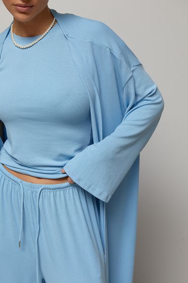 Легкий костюм із довгого кардигана, футболки та широких штанів - блакитний цвет, ONE SIZE (є розміри) | Зображення 3