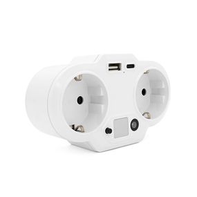 Розетка двійник із заземленням HHT609W, USB+Type-C, 3.4А, зашита від перевантаження, White
