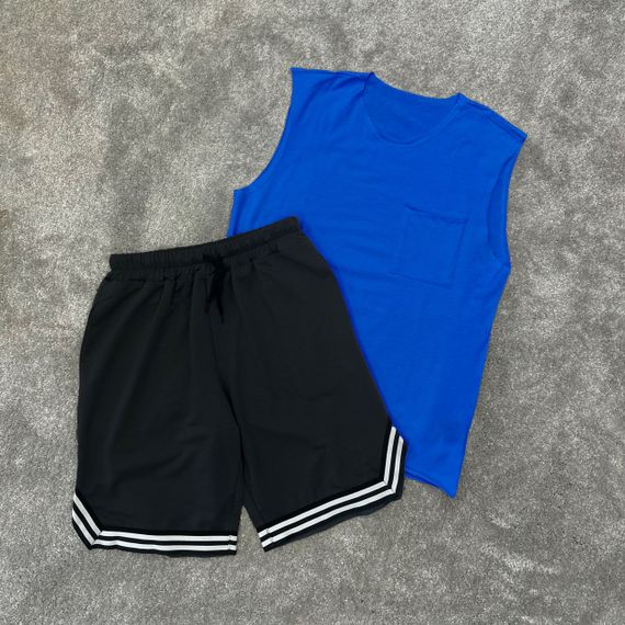 Мужской летний костюм майка и шорты BD0037 цвет синий + черный, размер М | Зображення 1