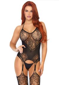 Эротический бодистокинг Leg Avenue Jacquard net Black, имитация чулок, открытый доступ, one size Sex Aura