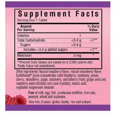 Аминокислота Bluebonnet Nutrition Мелатонин, Melatonin, 3 мг, EarthSweet, Малиновый Вкус, 60 (BLB0993) - Топ | Зображення 1
