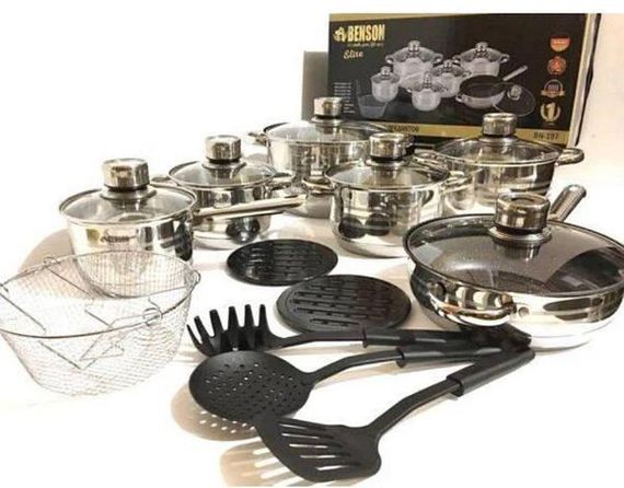Набір посуду з нержавіючої сталі Benson BN-197 18 предметів