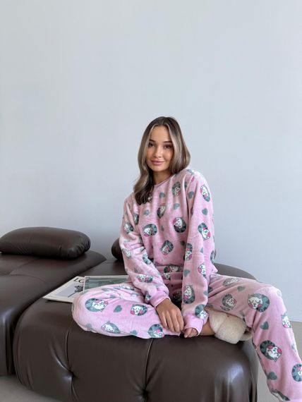 Домашня тепла жіноча піжама COSY Мяу-Лав з велсофта