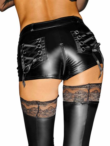 Шортики під шкіру Noir Handmade F138 Powerwetlook shorts wetlook Чорні 2XL | Зображення 1