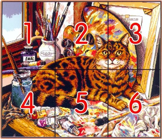 Набор для вышивания по нанесённой на канву схеме "Cat and oil painting".AIDA 14CT printed,54*48см | Зображення 2
