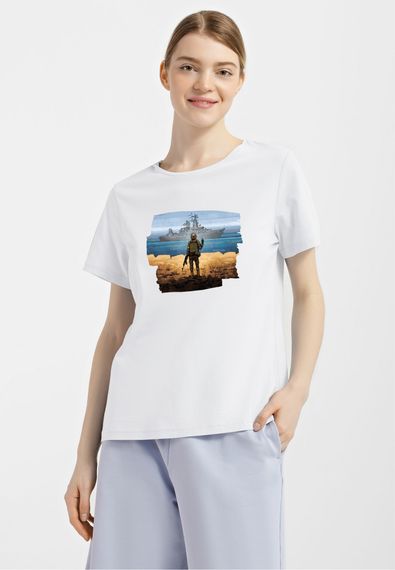 Футболка жіноча біла з принтом "Марка", XL