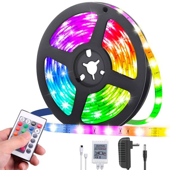 Светодиодная Led лента 5 м, 5050 RGB с блоком и пультом управления / Многоцветная лента для подсветки комнаты