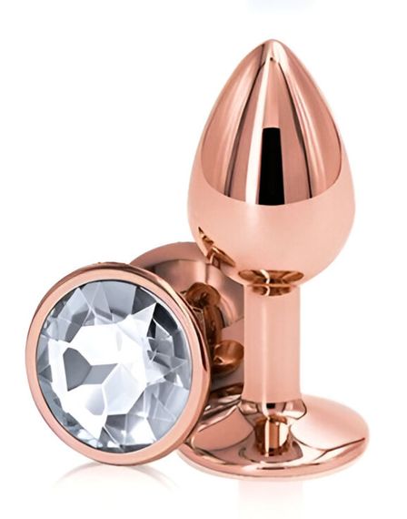 Анальна пробка з кристалом EGZO - Rose Gold Round Plug Clear size M Sex Aura | Зображення 1