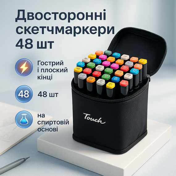 Якісні спиртові маркери Touch 48 шт, Скетч-маркери сумкою, Двосторонні маркери якісні MI-13