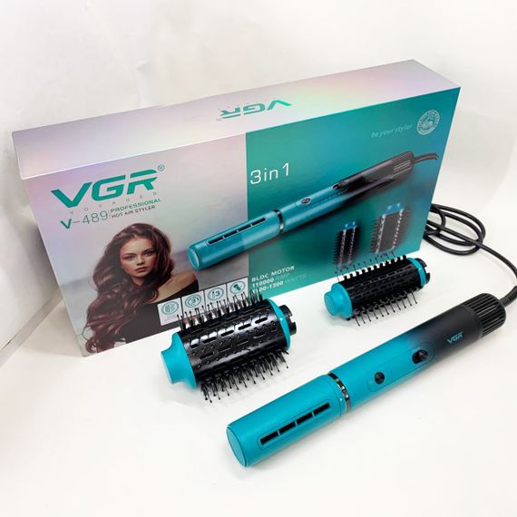 Електрична фен-щітка VGR V-489 стайлер для укладання волосся 1300 Вт. Колір: синій | Зображення 1