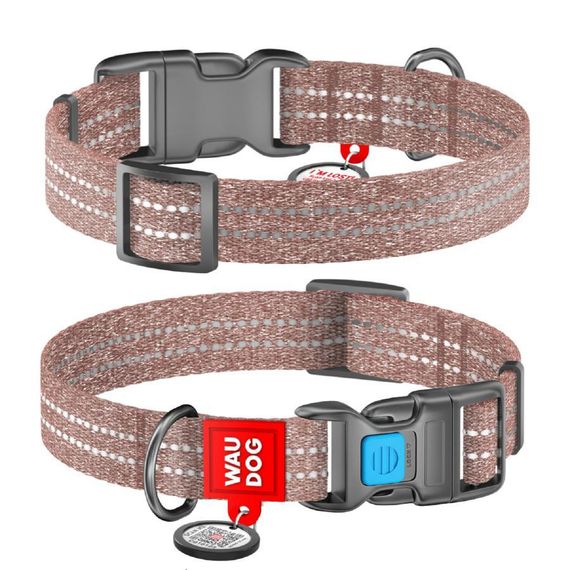 Ошейник для собак из восстановленного хлопка WAUDOG Re-cotton с QR паспортом, светоотражающий, пластиковый